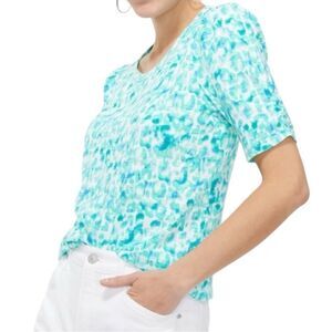 Chico's Dots Slub Tee Gathered Sleeve Harbour Green